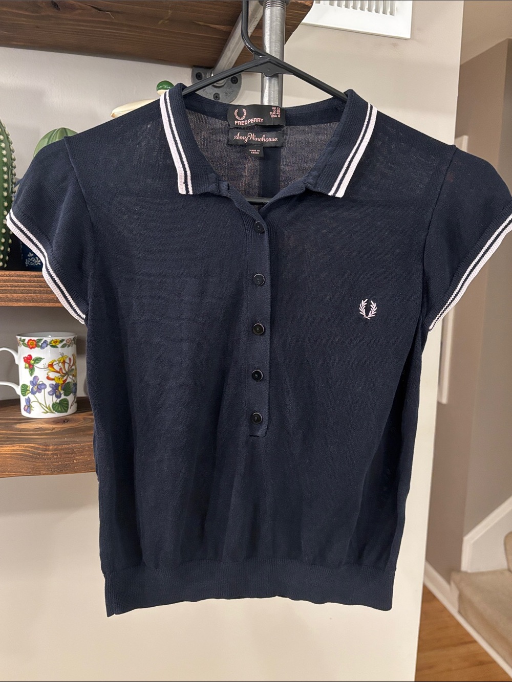 Fred Perry x Amy Winehouse Navy Pink Polo Shirt | Size 8 *see measurements*